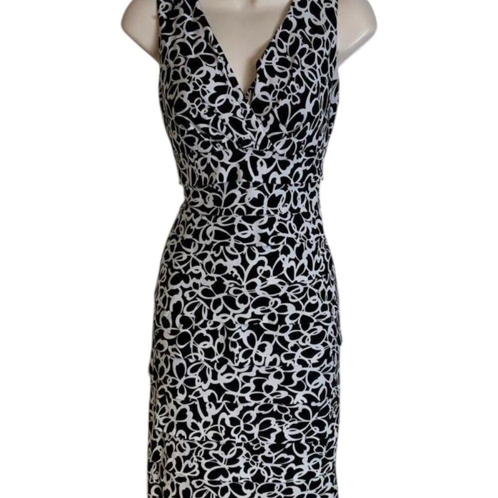 Abstract Print Cocktail Dress Women's Size 8 Black White - Picture 2 of 8